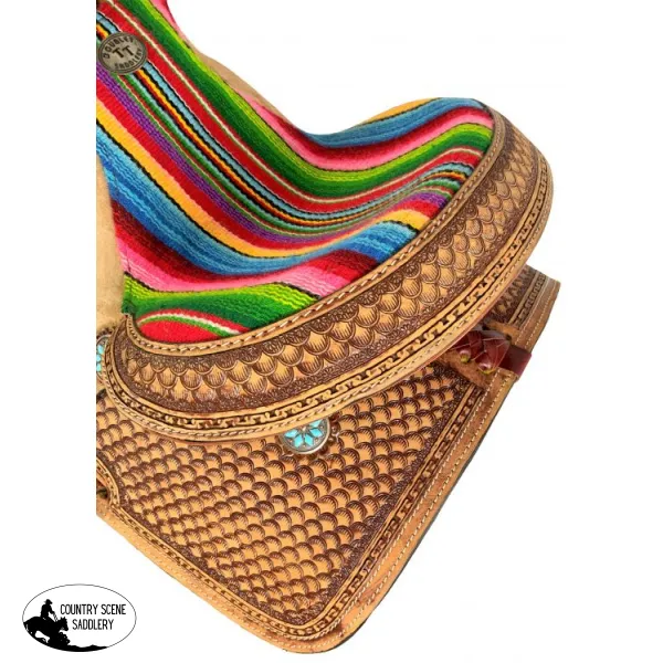 15" Double T  Youth Hard Seat Western saddle with Wool Serape Accents.