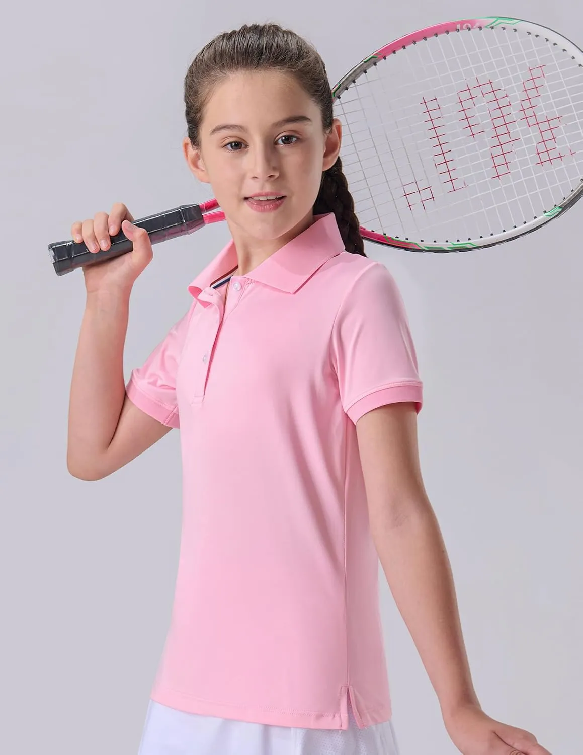 3 Pack Youth Girls' Performance Polo Shirts, Short Sleeve Pique Collared Kids School Uniform Tops
