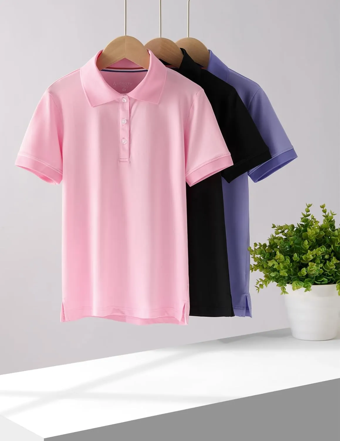 3 Pack Youth Girls' Performance Polo Shirts, Short Sleeve Pique Collared Kids School Uniform Tops