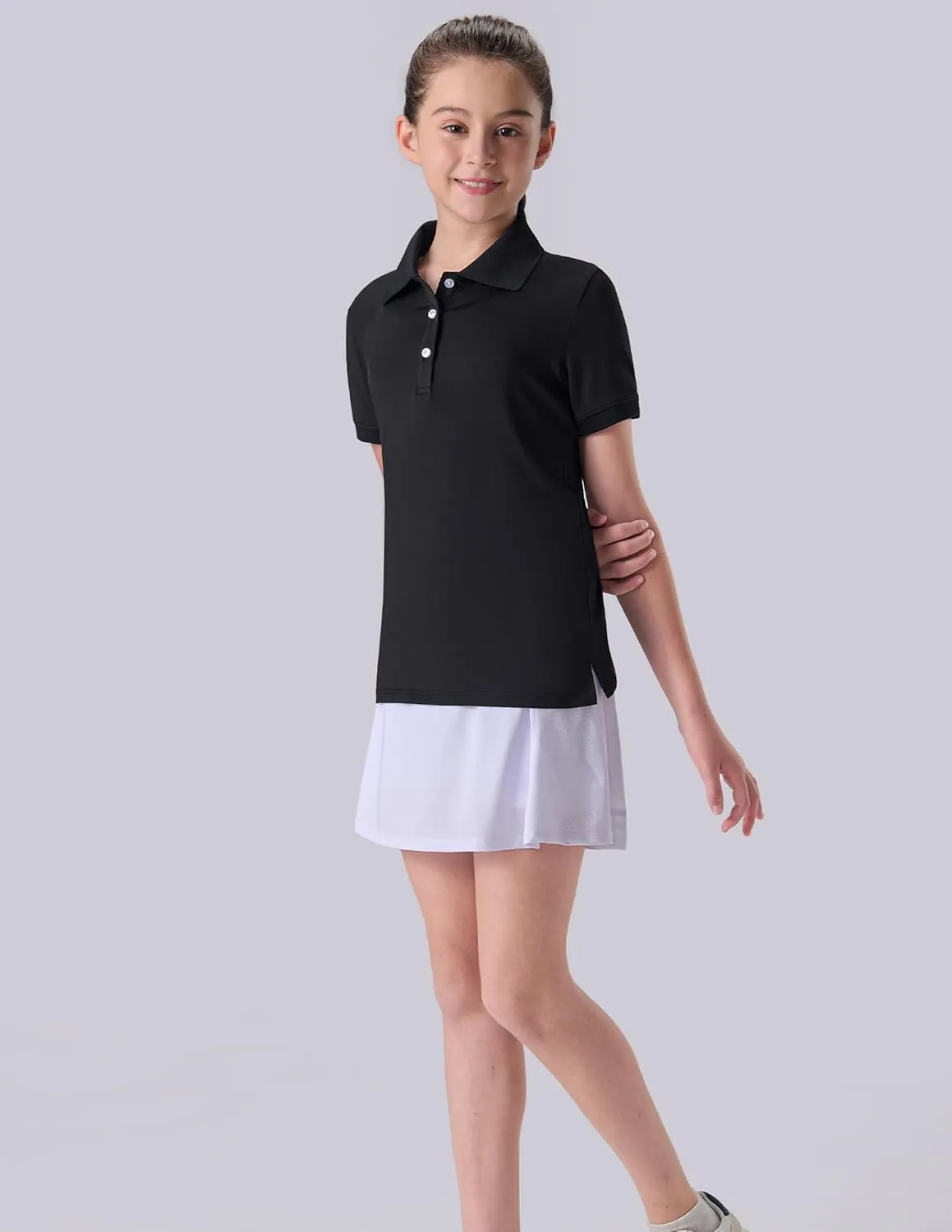 3 Pack Youth Girls' Performance Polo Shirts, Short Sleeve Pique Collared Kids School Uniform Tops