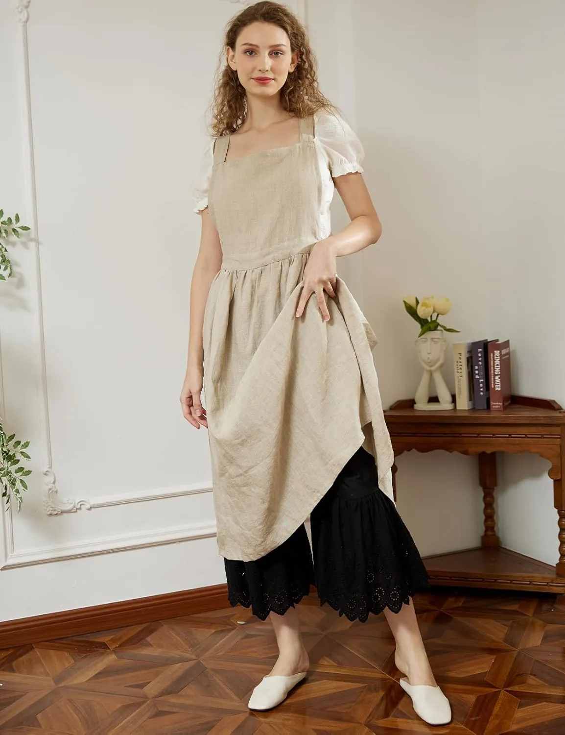BEAUTELICATE Women Pettipants Half Slip Wide Leg Lace Trim Cotton Batiste Culotte Slip