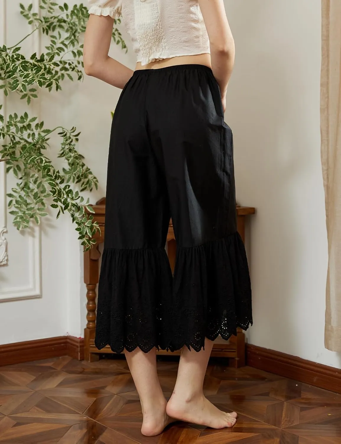 BEAUTELICATE Women Pettipants Half Slip Wide Leg Lace Trim Cotton Batiste Culotte Slip