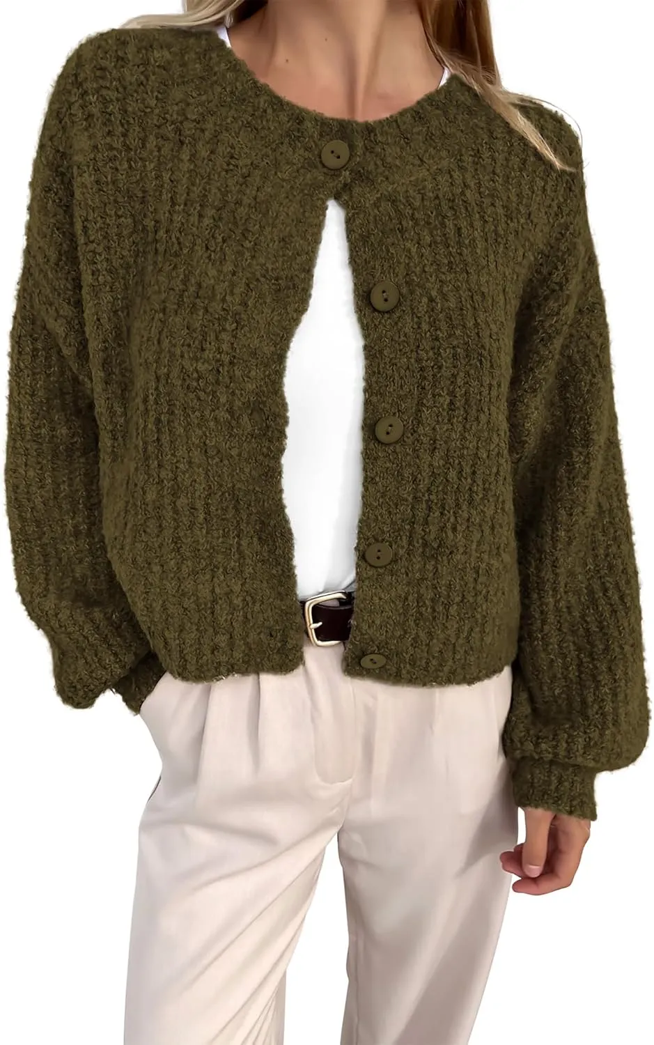 BTFBM Women's Chunky Knit Fall Cardigan 2025 Winter Long Sleeve Button Down Soft Loose Cropped Sweater Outerwear