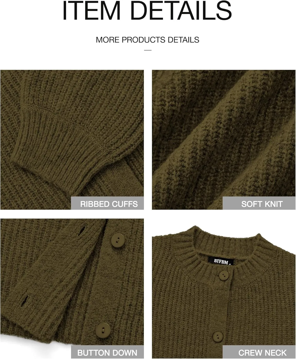 BTFBM Women's Chunky Knit Fall Cardigan 2025 Winter Long Sleeve Button Down Soft Loose Cropped Sweater Outerwear