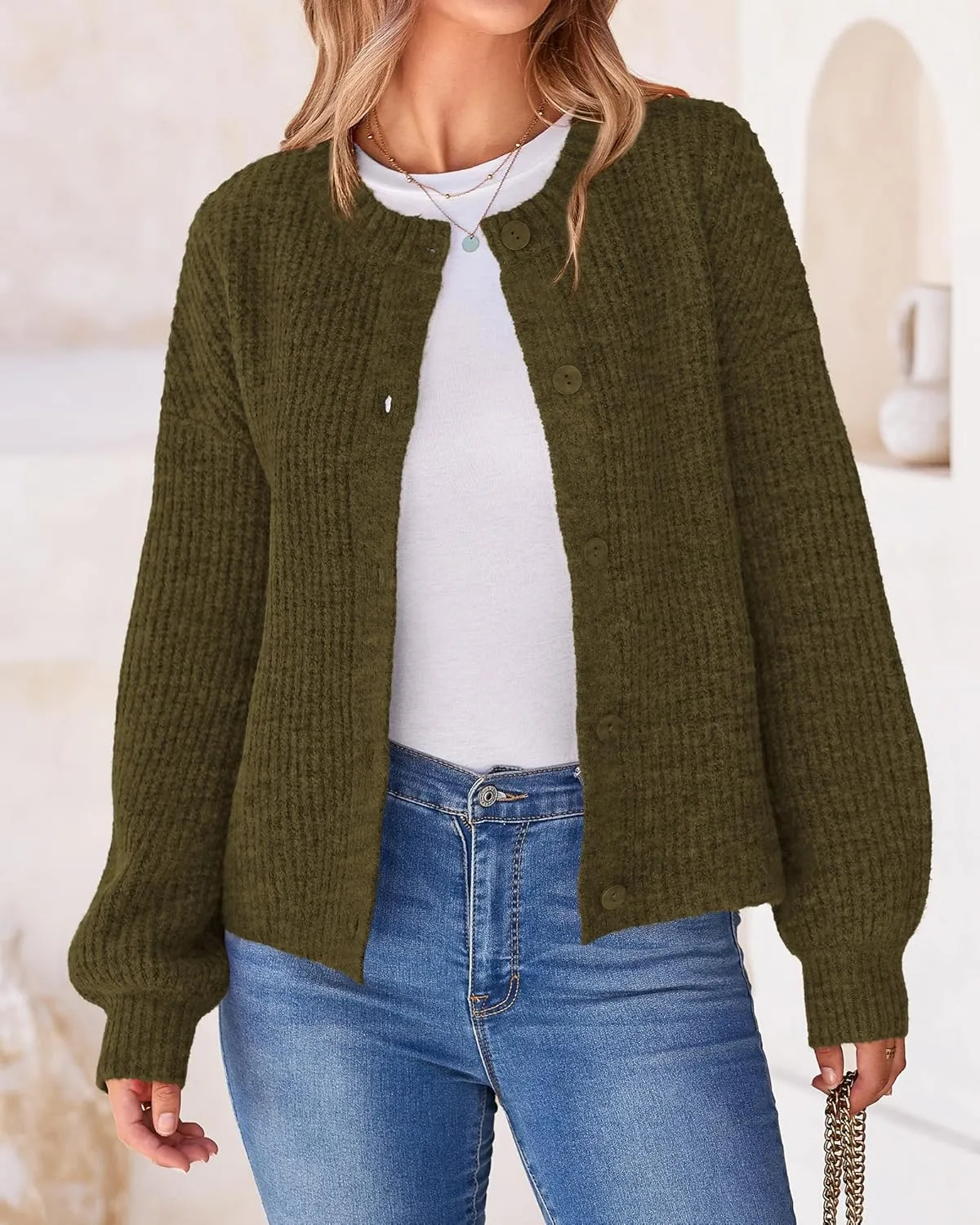 BTFBM Women's Chunky Knit Fall Cardigan 2025 Winter Long Sleeve Button Down Soft Loose Cropped Sweater Outerwear