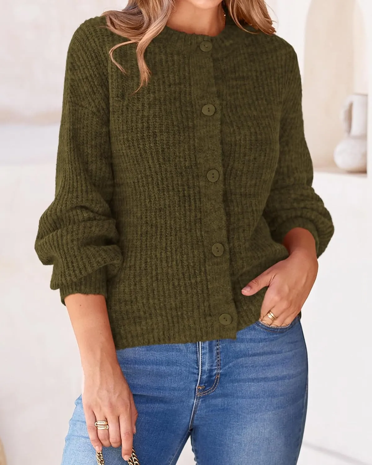 BTFBM Women's Chunky Knit Fall Cardigan 2025 Winter Long Sleeve Button Down Soft Loose Cropped Sweater Outerwear