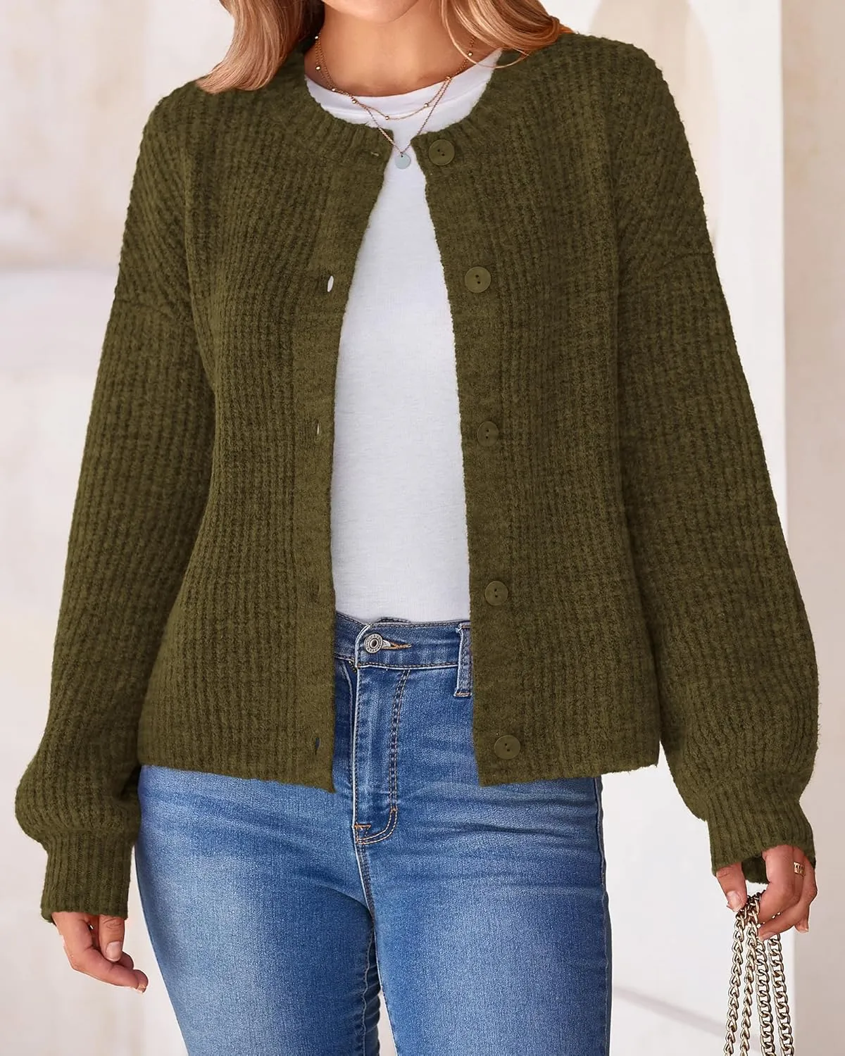 BTFBM Women's Chunky Knit Fall Cardigan 2025 Winter Long Sleeve Button Down Soft Loose Cropped Sweater Outerwear