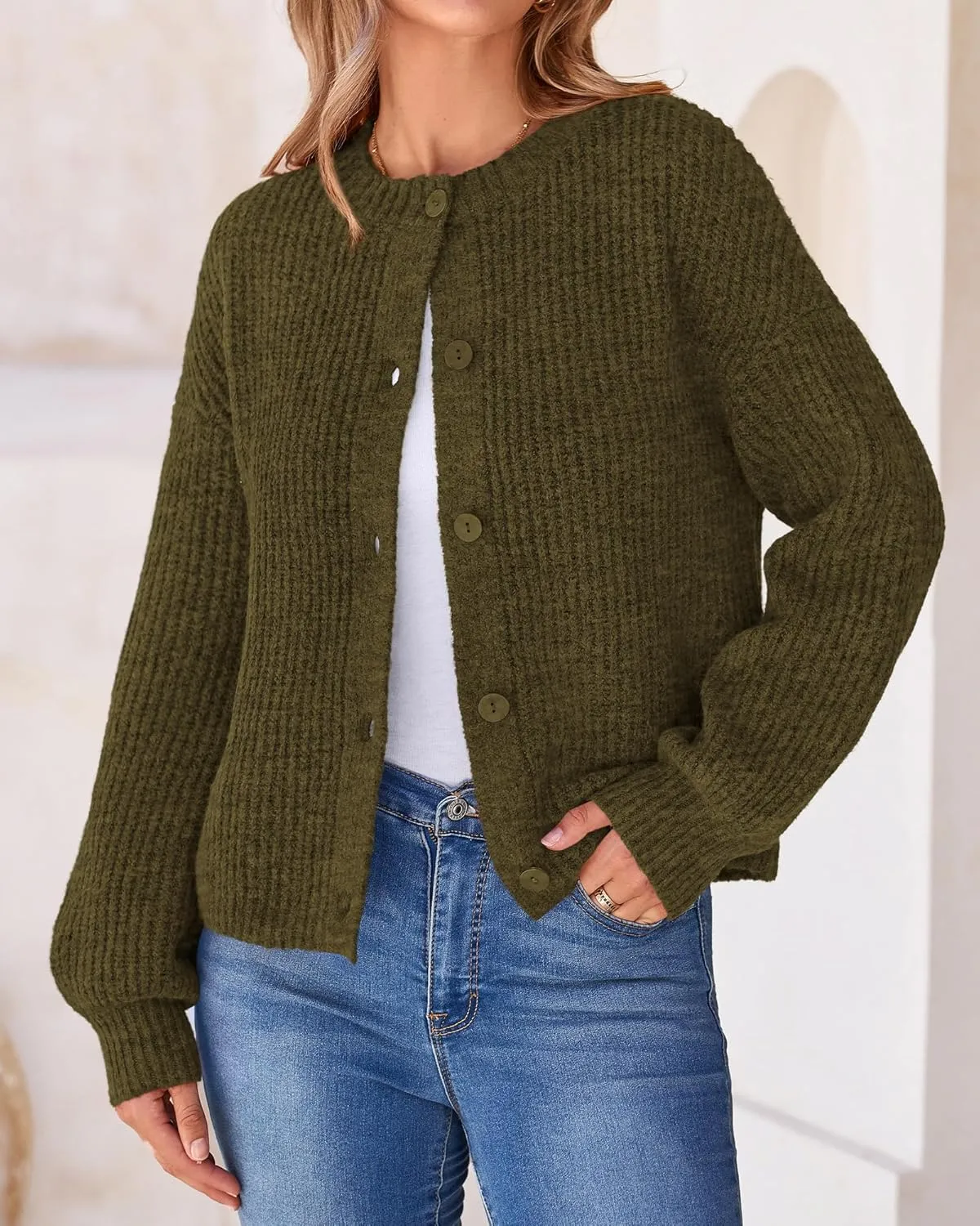 BTFBM Women's Chunky Knit Fall Cardigan 2025 Winter Long Sleeve Button Down Soft Loose Cropped Sweater Outerwear