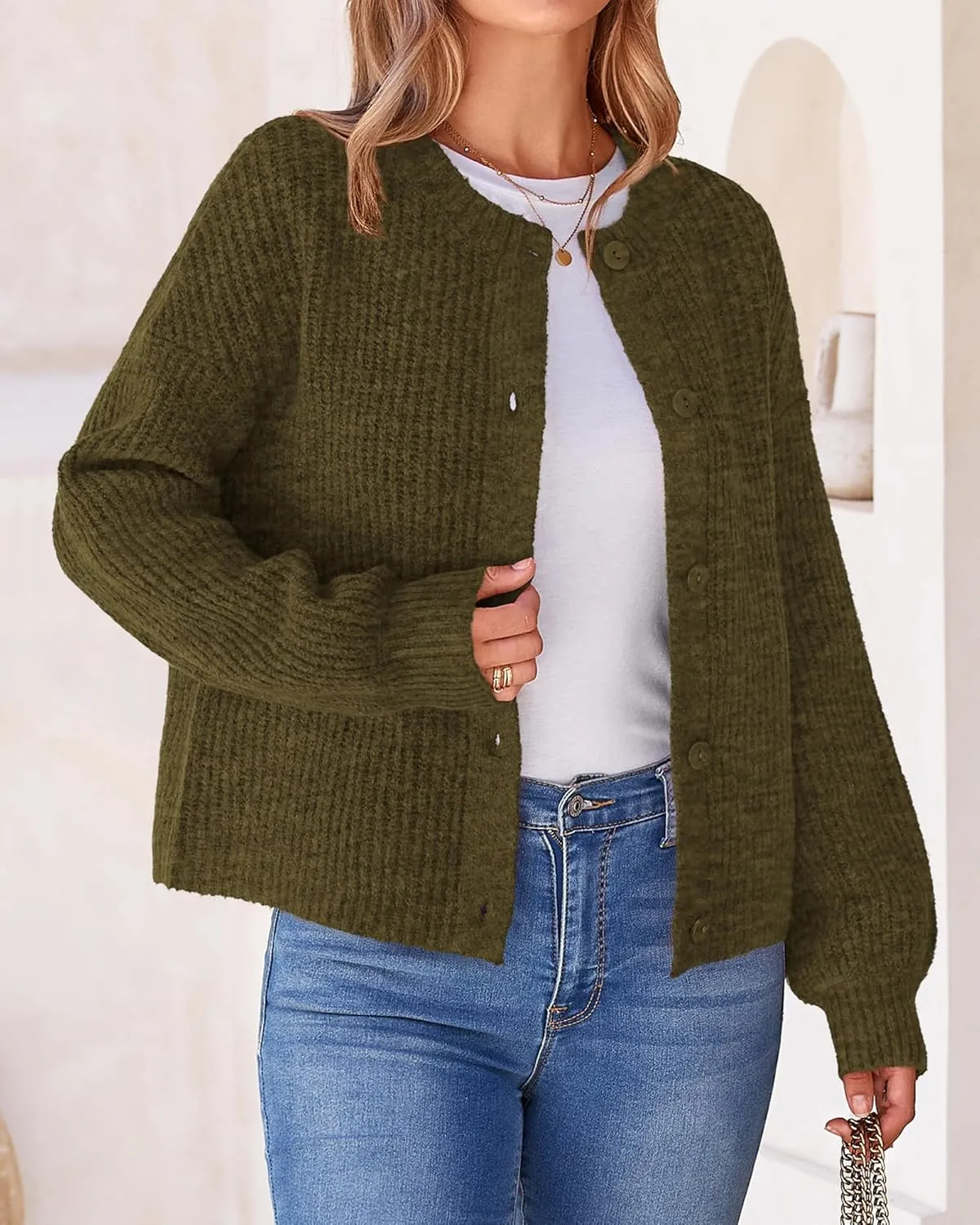 BTFBM Women's Chunky Knit Fall Cardigan 2025 Winter Long Sleeve Button Down Soft Loose Cropped Sweater Outerwear