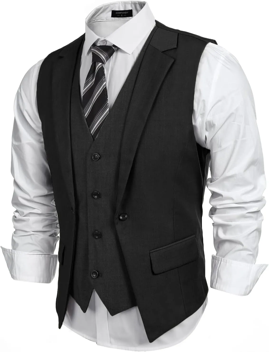 COOFANDY Men's Layered Suit Vest Business Dress Vests Formal Wedding Waistcoat Slim Fit