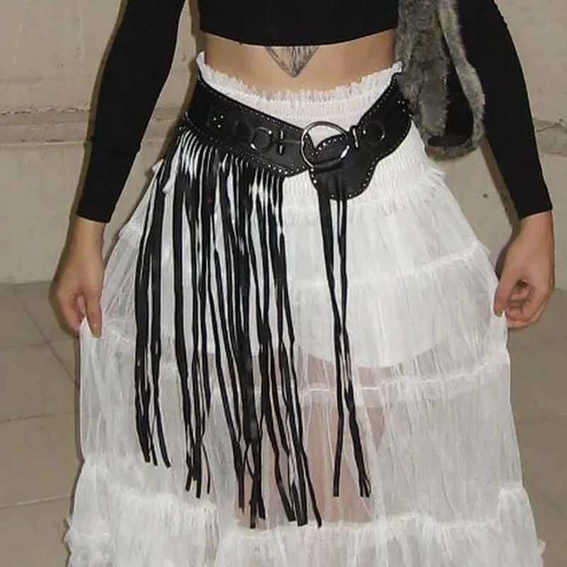 Fashion New Tassel PU Waist Goth Sexy Punk Accessories Skirt