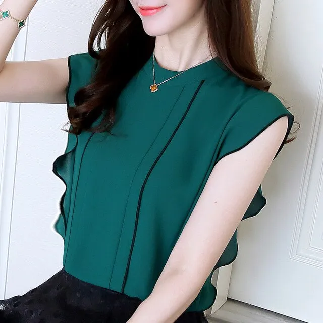 Fashion Summer White Women Sleeveless Chiffon Top