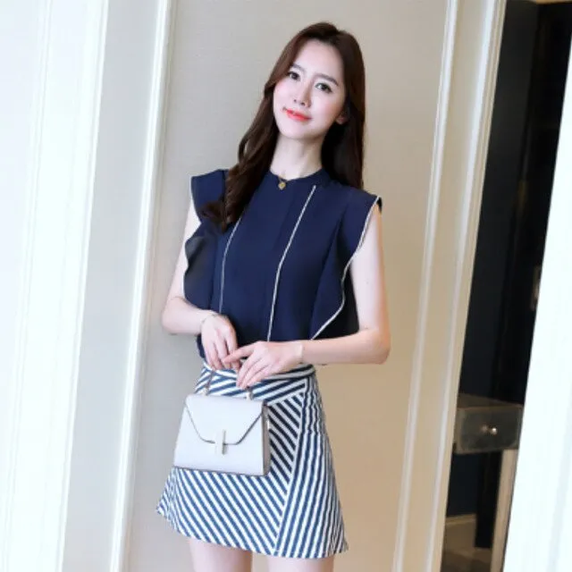 Fashion Summer White Women Sleeveless Chiffon Top
