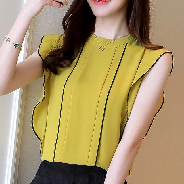 Fashion Summer White Women Sleeveless Chiffon Top