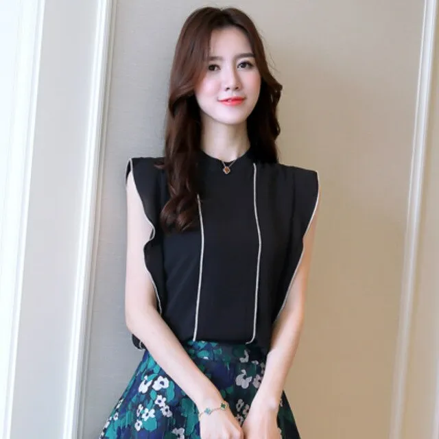 Fashion Summer White Women Sleeveless Chiffon Top