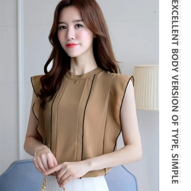 Fashion Summer White Women Sleeveless Chiffon Top
