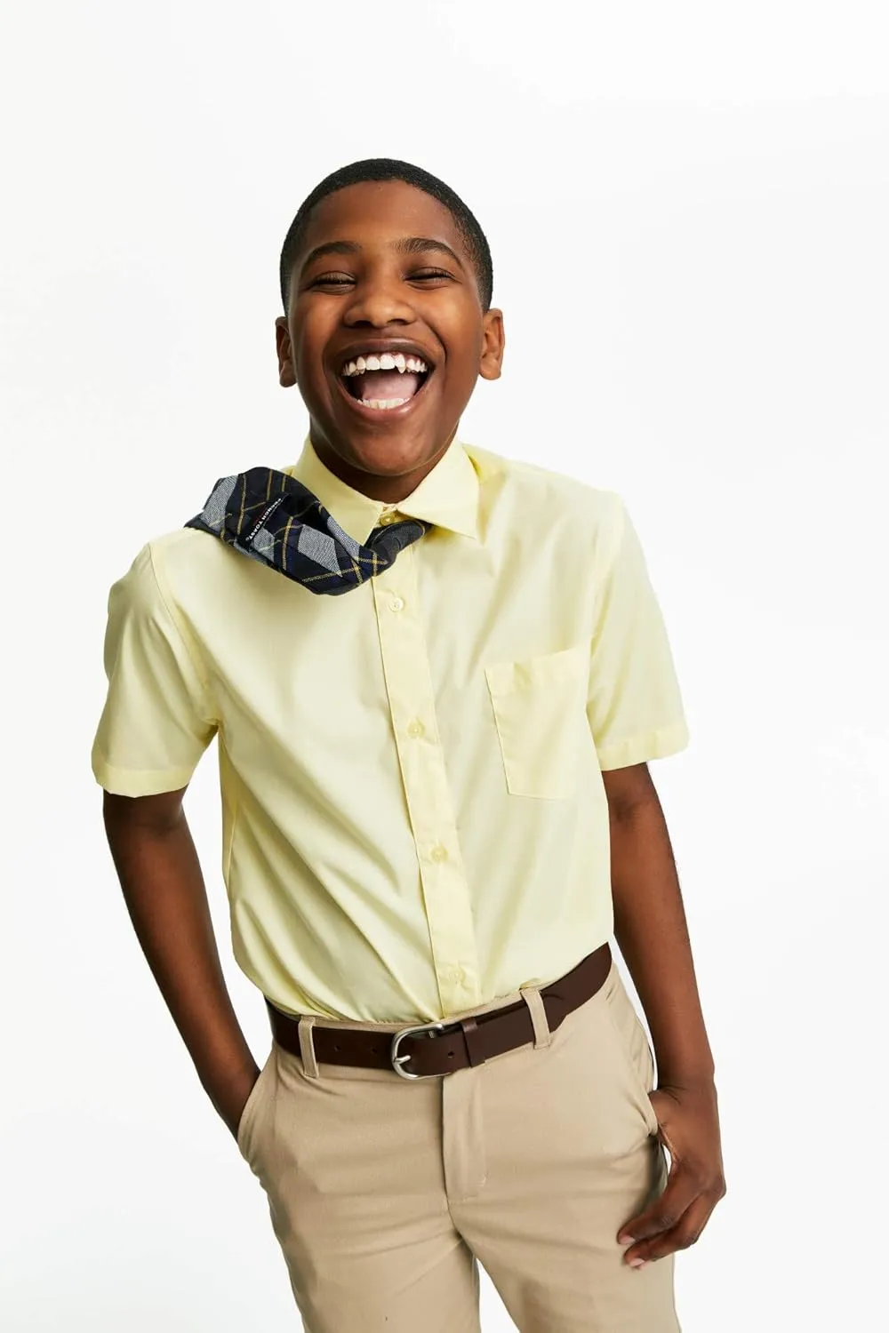 French Toast Boys' Short Sleeve Classic Poplin Dress Shirt (Standard & Husky)