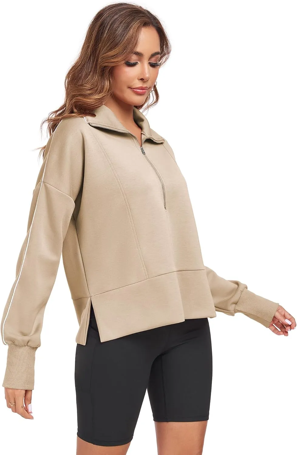 FUPHINE Women Cropped Sweatshirts Workout Half Zip Up Hoodies Long Sleeve Pullover Fashion Outfits Y2K Clothes 2024