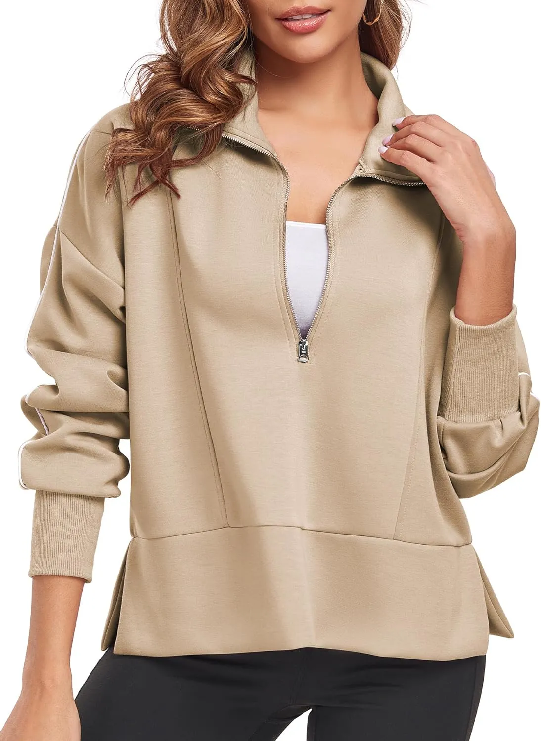 FUPHINE Women Cropped Sweatshirts Workout Half Zip Up Hoodies Long Sleeve Pullover Fashion Outfits Y2K Clothes 2024