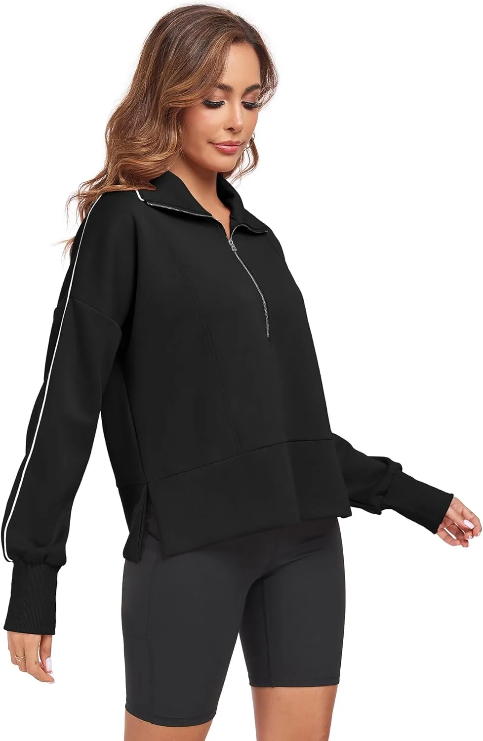 FUPHINE Women Cropped Sweatshirts Workout Half Zip Up Hoodies Long Sleeve Pullover Fashion Outfits Y2K Clothes 2024