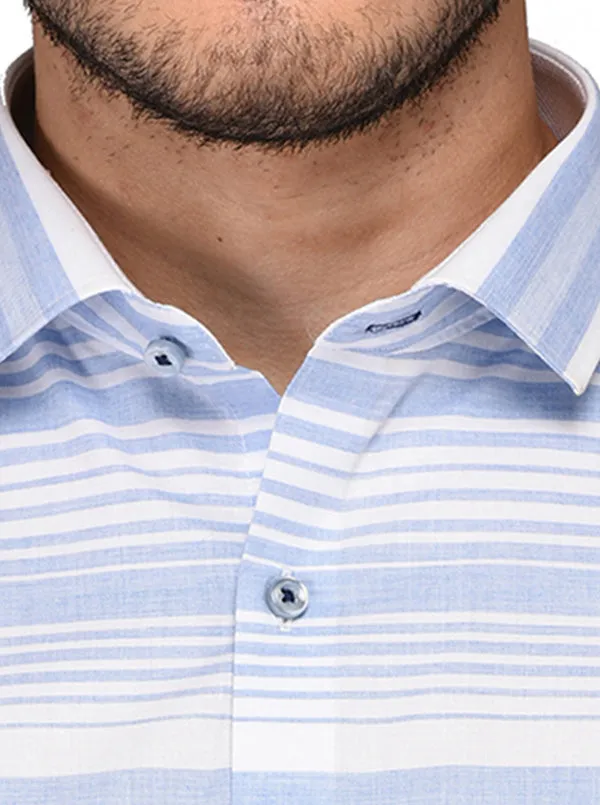 Greenfibre White & Blue Striped Slim Fit Formal Shirt