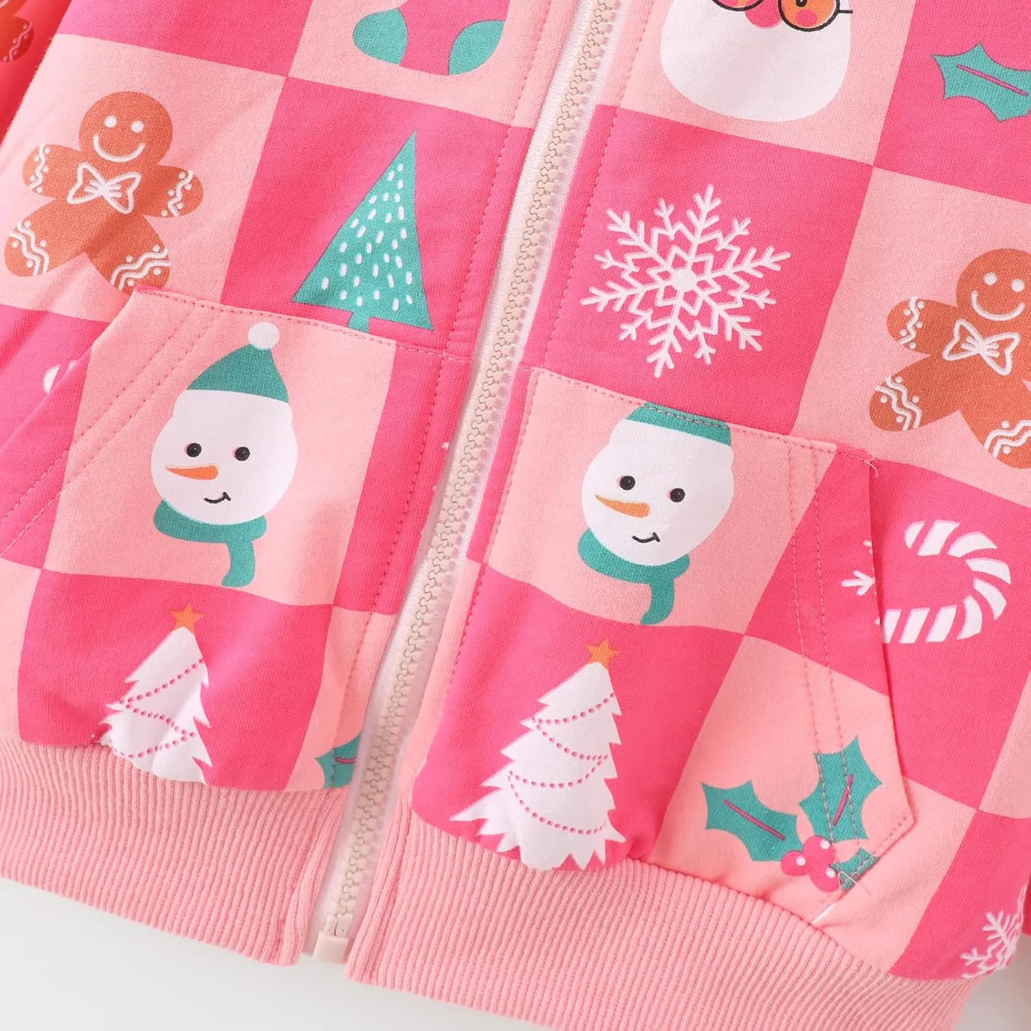 HILEELANG Girl Zip-Up Hoodie Sweatshirt Christmas Cotton Fall Spring Lightweight Jacket Outerwear