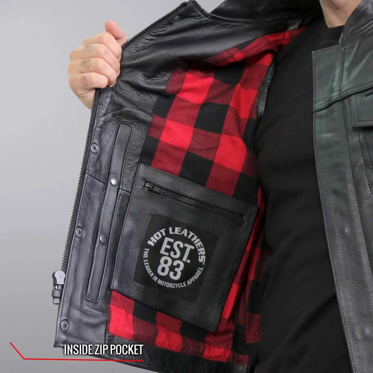 Hot Leathers VSM1060 Men's Black 'Flannel Red' Conceal and Carry