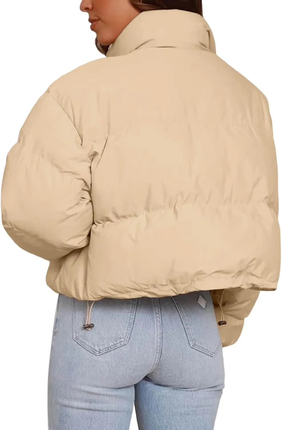 Imily Bela Womens Cropped Puffer Jackets Long Sleeve Stand Collar Coats Quilted Zipper Outerwear