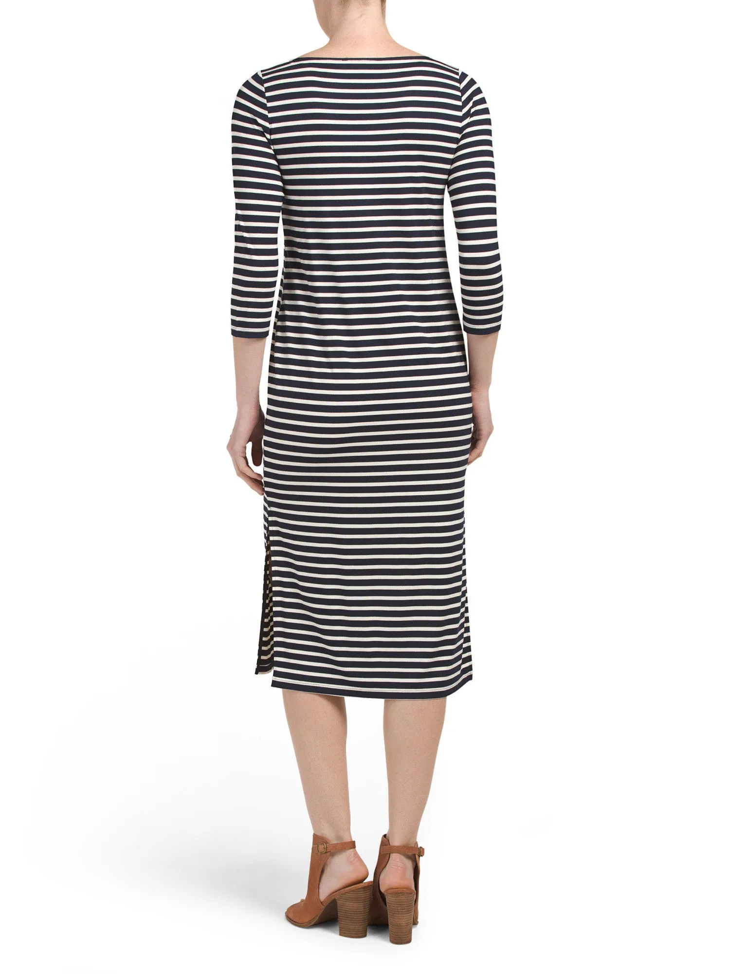 J&J Elbow Sleeve Stripe Midi Dress
