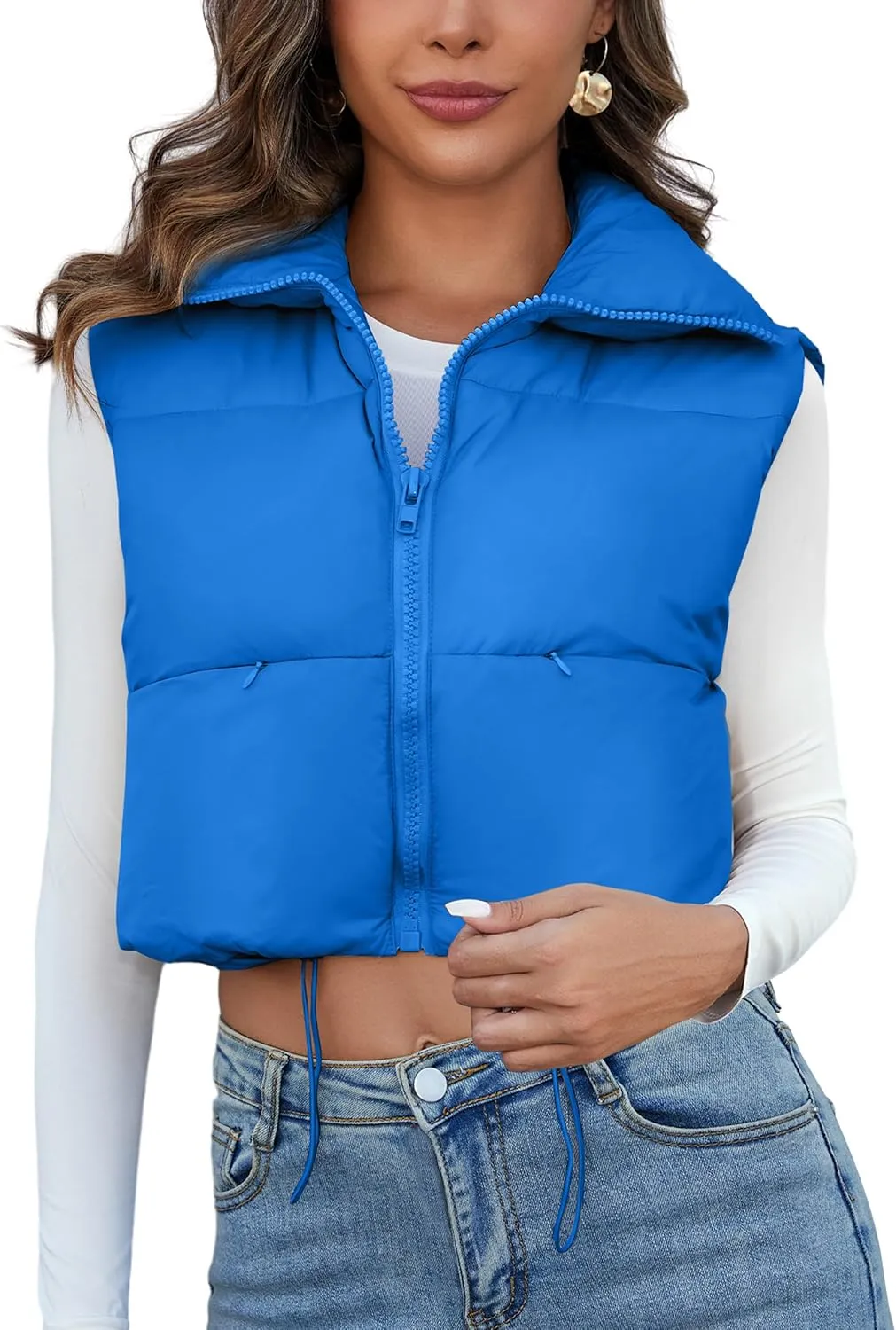 Kissonic Women's Padded Down Vest Puffer Stand Collar Zip Up Crop Sleeveless Jacket