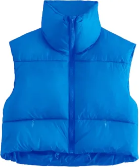 Kissonic Women's Padded Down Vest Puffer Stand Collar Zip Up Crop Sleeveless Jacket