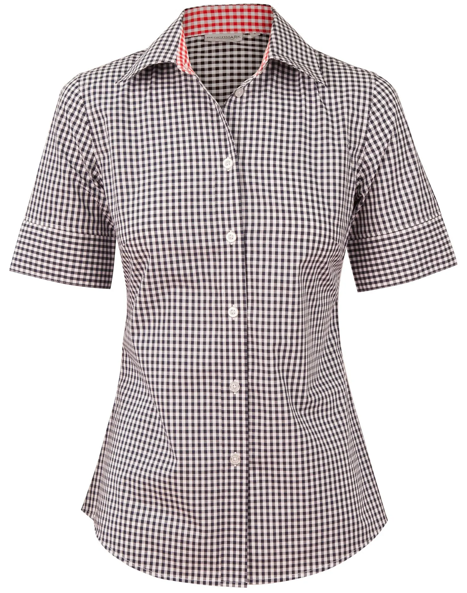 M8330S Ladies’ Gingham Check Short Sleeve Shirt