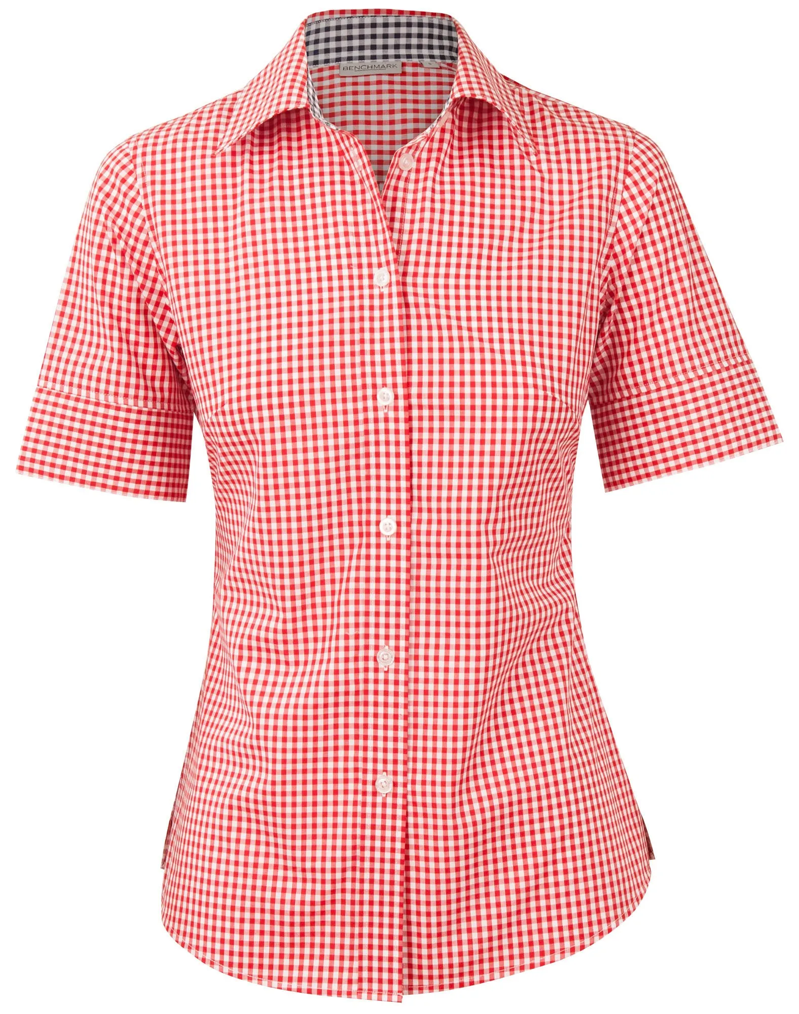 M8330S Ladies’ Gingham Check Short Sleeve Shirt