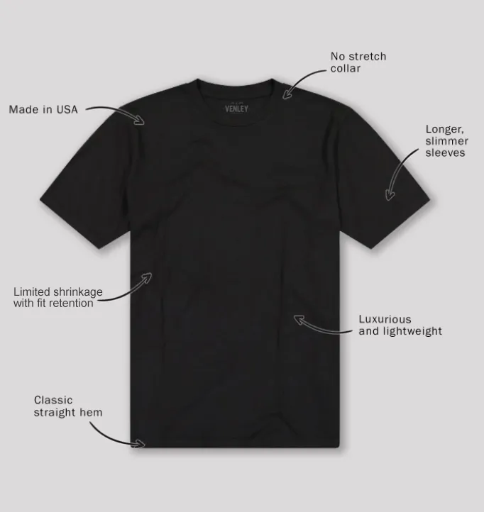 Men's Black Short Sleeve Crew Neck T-shirt - MADE IN USA 3 Pack
