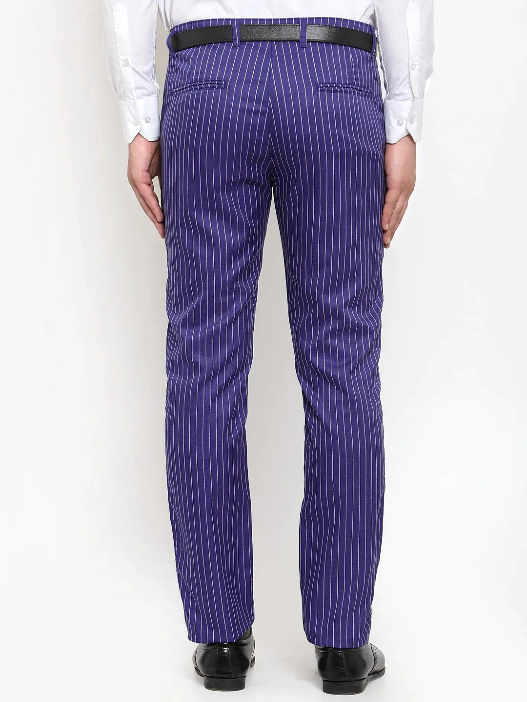 Men'S Blue Cotton Striped Formal Trousers