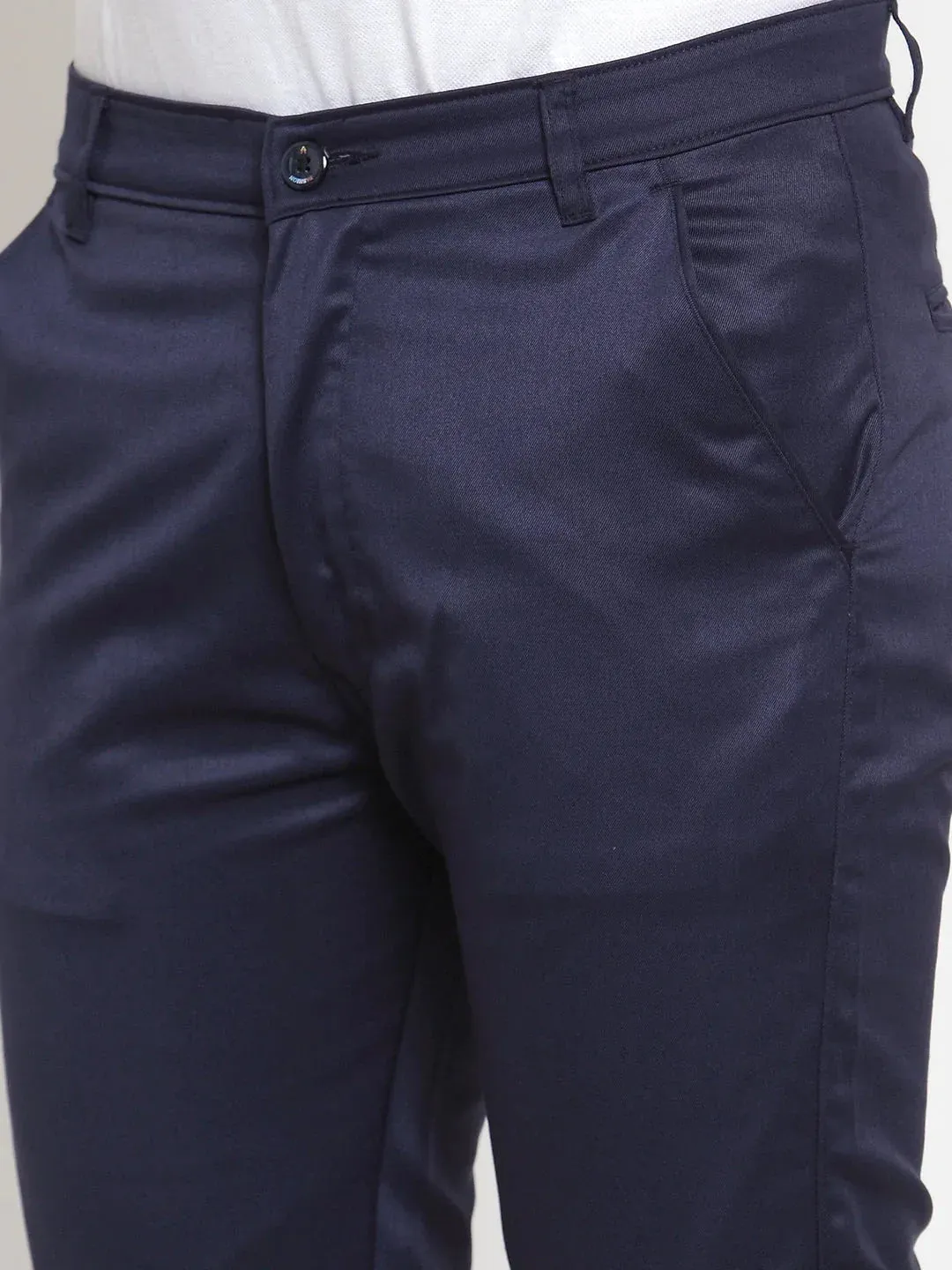 Men'S Navy Solid Formal Trousers