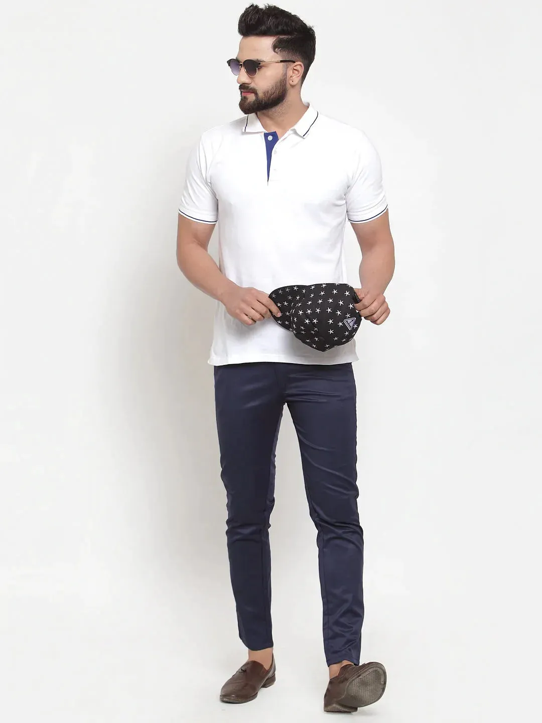 Men'S Navy Solid Formal Trousers