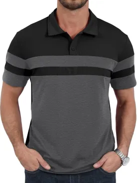Mens Polo Shirts Short Sleeve Color Block T Shirt Summer Lightweight Casual Golf Shirts