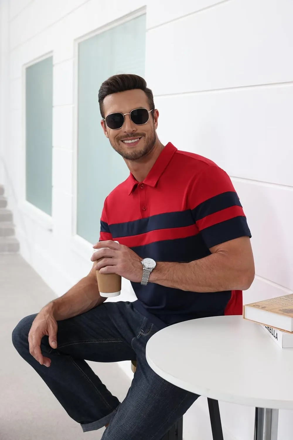 Mens Polo Shirts Short Sleeve Color Block T Shirt Summer Lightweight Casual Golf Shirts