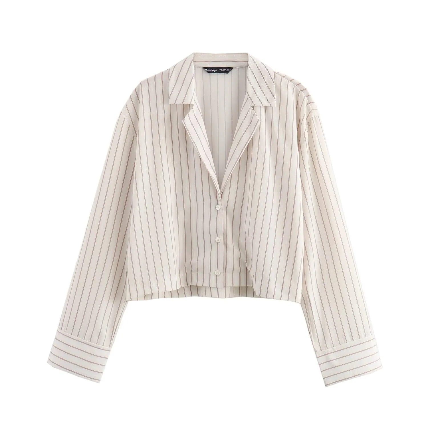 Personality Street Striped Stitching Sense of Design Shirt Single Breasted Cardigan Short Contrast Color Loose Top for Women