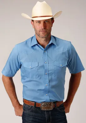 Roper Men's Solid Light Blue Short Sleeve Western Snap Shirt