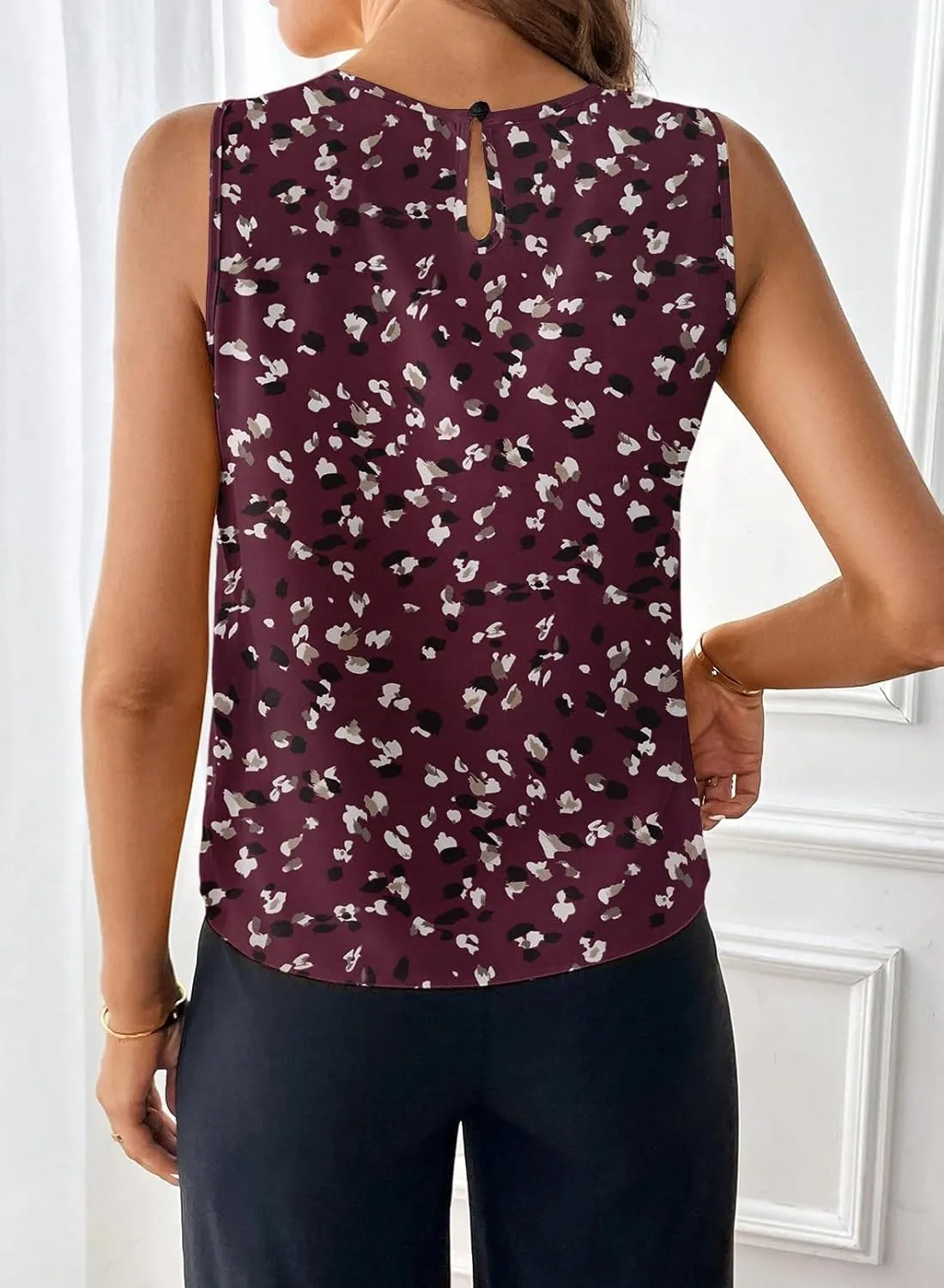 Samefar Womens Summer Tank Tops Pleated Crewneck Casual Loose Chiffon Blouses Sleeveless Tops Business Work Shirts