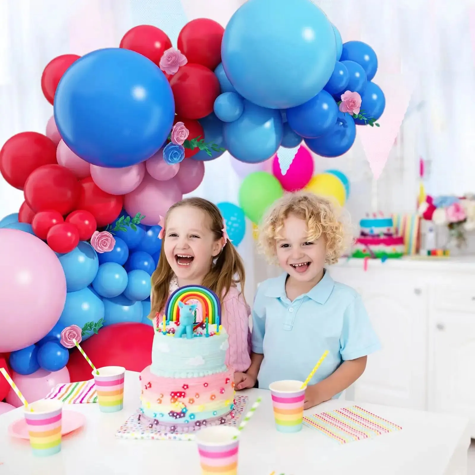 SINOTAO  -  139pcs Red Blue Pink Balloon Carnival Circus Balloon Arch Garland Kit Rainbow Carnival Baby Shower Wedding Birthday Decorations