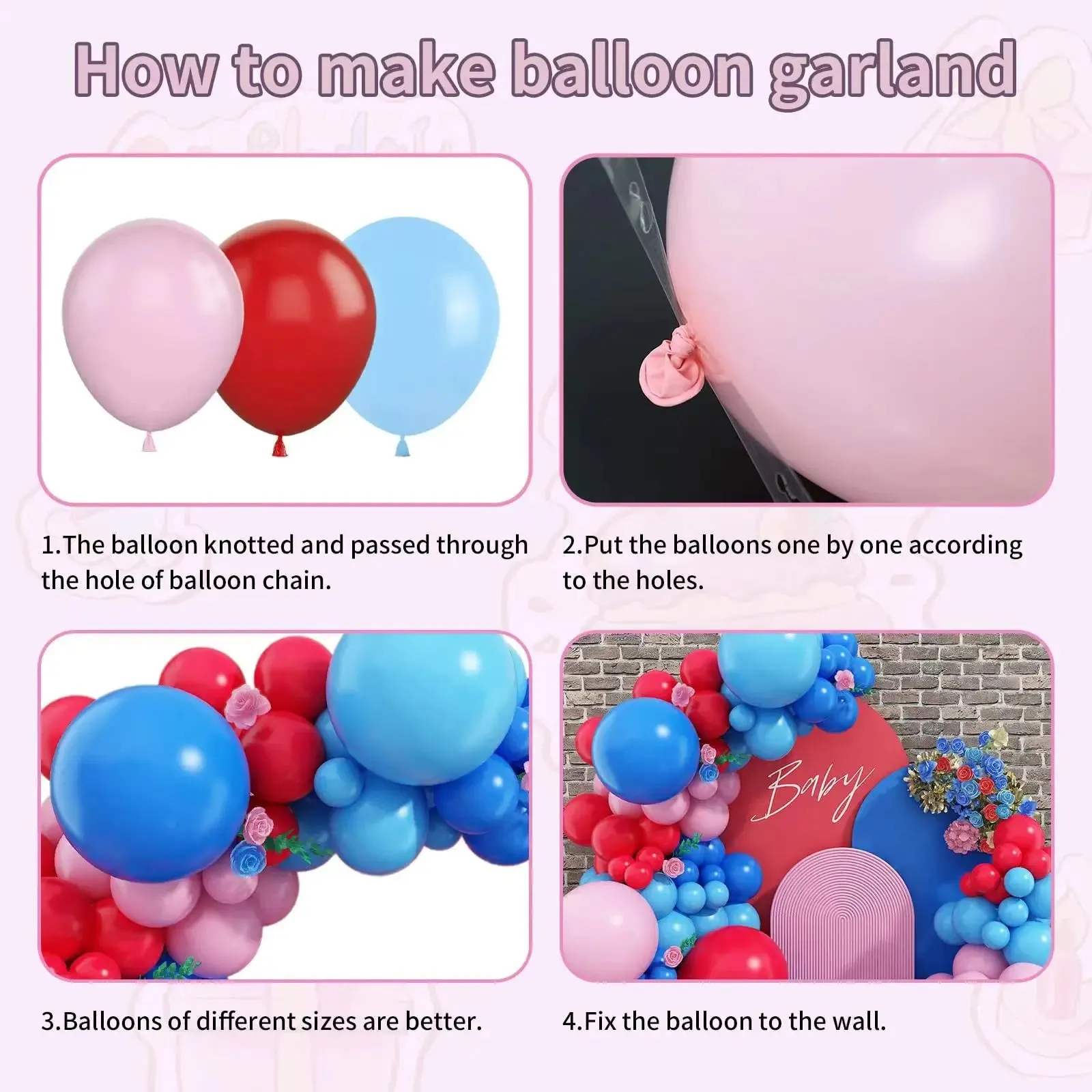 SINOTAO  -  139pcs Red Blue Pink Balloon Carnival Circus Balloon Arch Garland Kit Rainbow Carnival Baby Shower Wedding Birthday Decorations