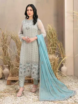 Tawakkal "Arushi" Chiffon Heavy Embroidered Suit (D9984) - Grey