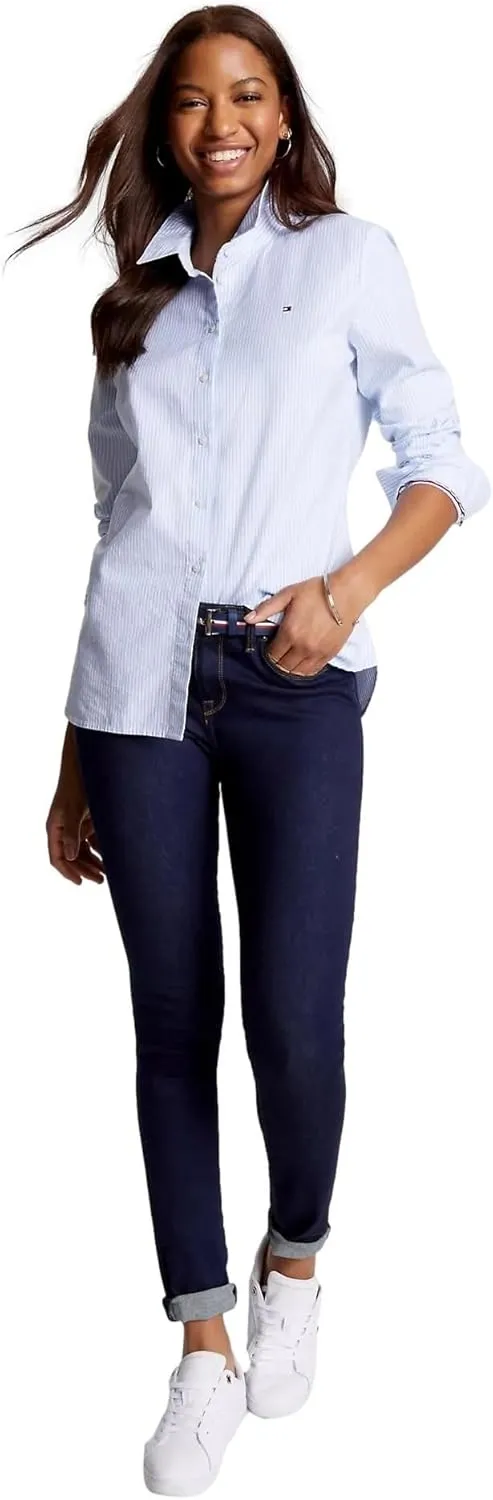 TOMMY HILFIGER Women's Regular Fit Stretch Cotton Long Sleeve Button Down Shirt Collection 2025
