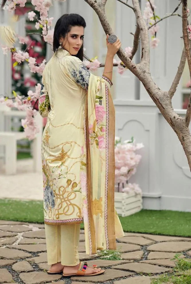 Unstitched Lawn Cotton Pakistani Yellow Suit Dress material