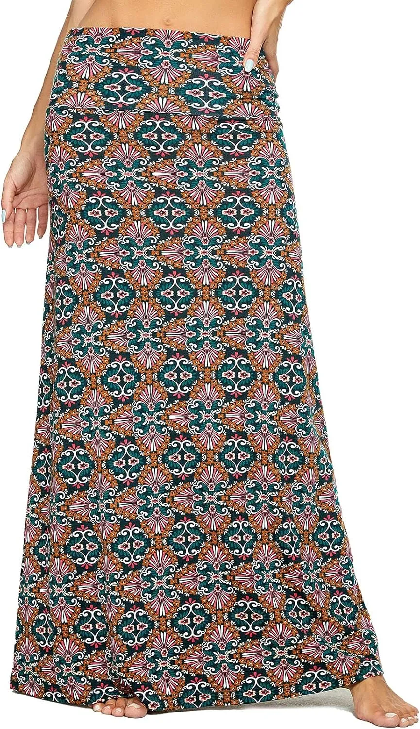 Urban CoCo Women's Stylish Spandex Comfy Fold-Over Flare Long Maxi Skirt