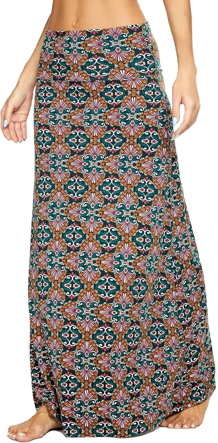 Urban CoCo Women's Stylish Spandex Comfy Fold-Over Flare Long Maxi Skirt