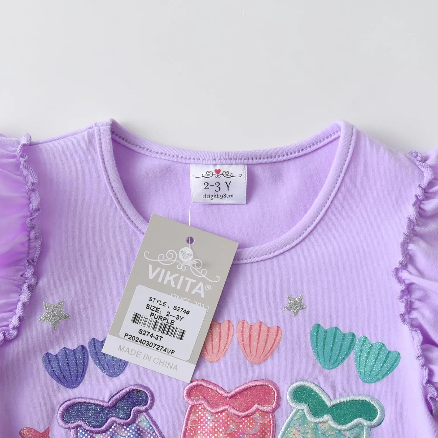 VIKITA Girls Casual T Shirt Ruffle Sleeves Summer Cotton Tee with Cartoon Printed for Girls Tee Tops